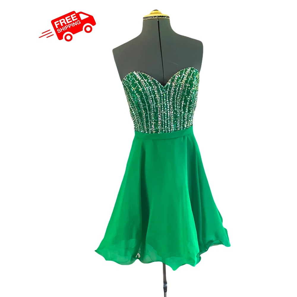 NWT Mori Lee Green Beaded Sweetheart Strapless 14